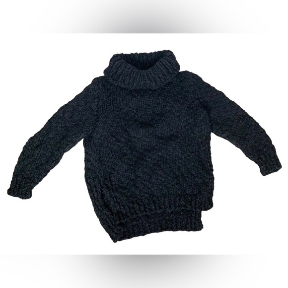 Women's Wolf & Cecil Merino Wool Chunky Knit Sweater Turtleneck Black Cutout - Picture 5 of 16